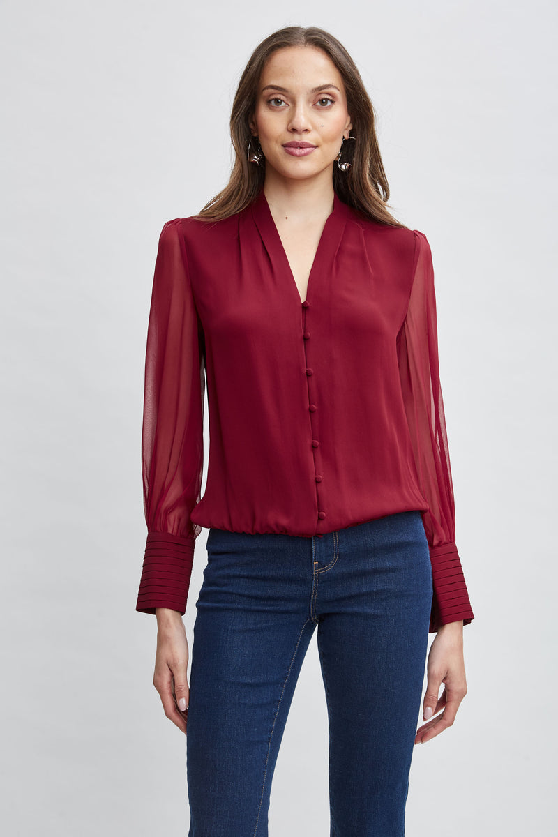 Silk Blouson Button Shirt