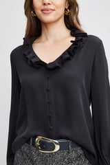 Silk Ruffle Neck Shirt