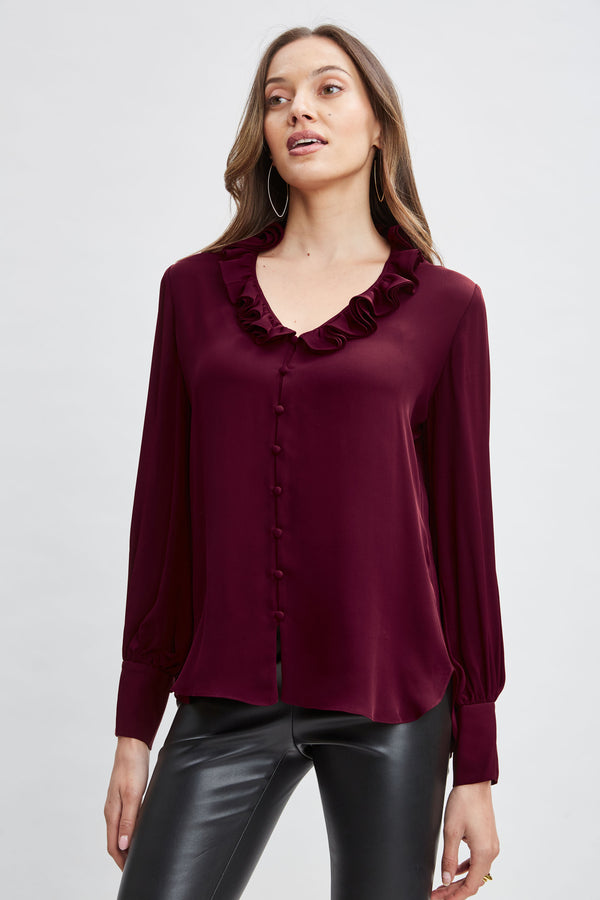 Silk Ruffle Neck Shirt