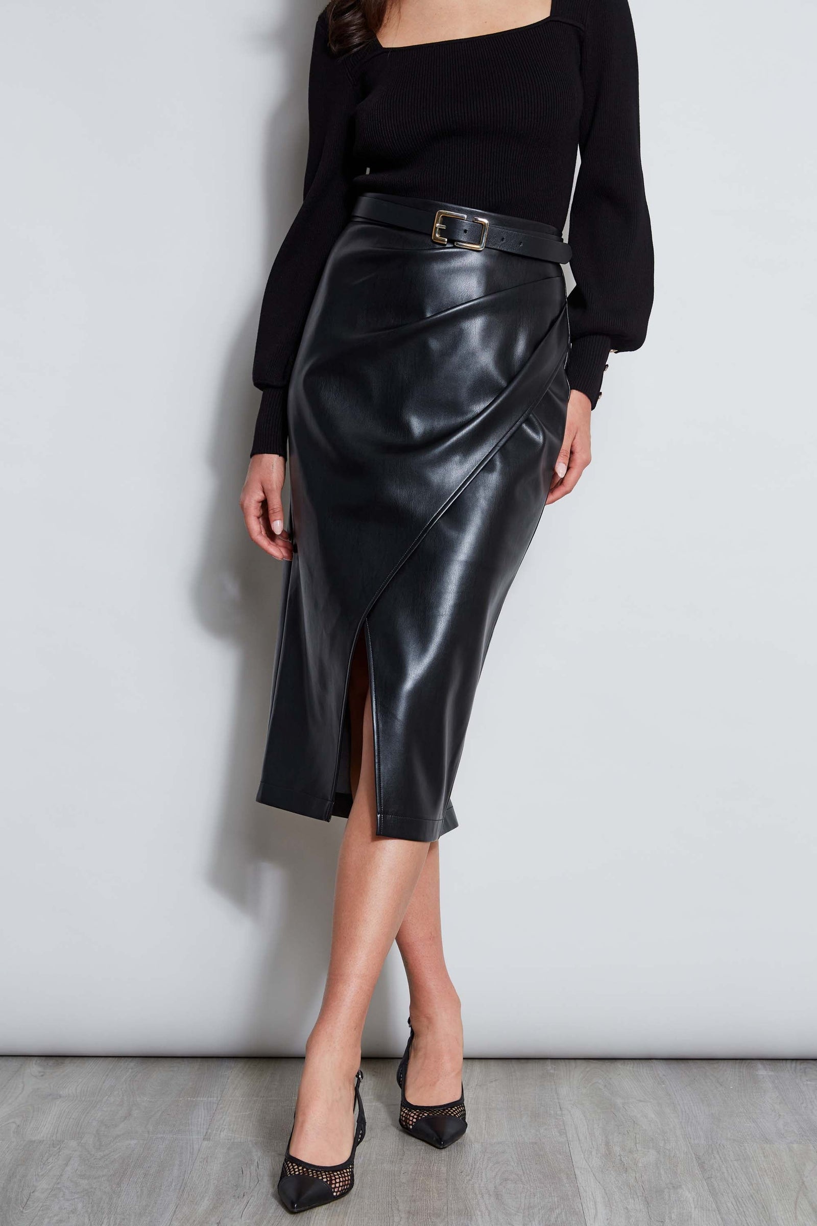 Midi Vegan Leather Wrap Skirt – Elie Tahari