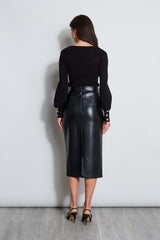 Midi Vegan Leather Wrap Skirt