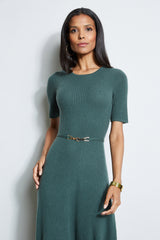 Short Sleeve Cashmere Belted Dress