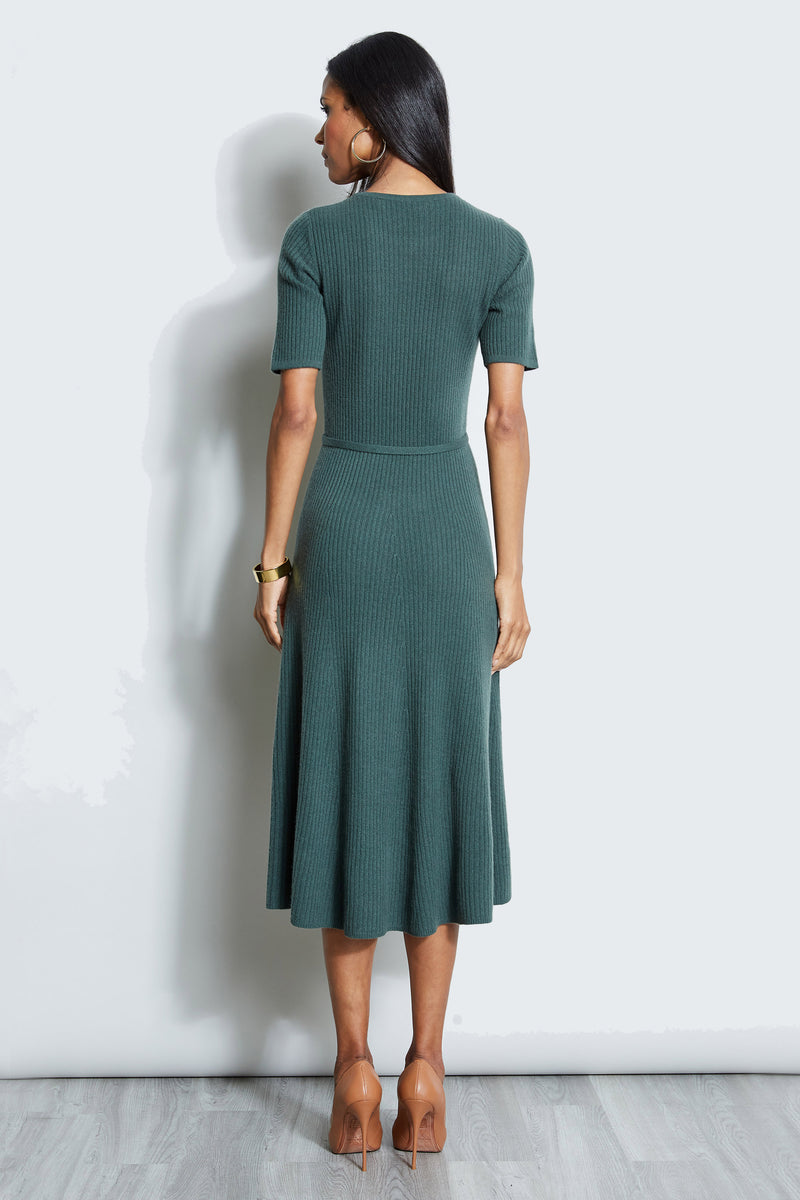 Short Sleeve Cashmere Belted Dress