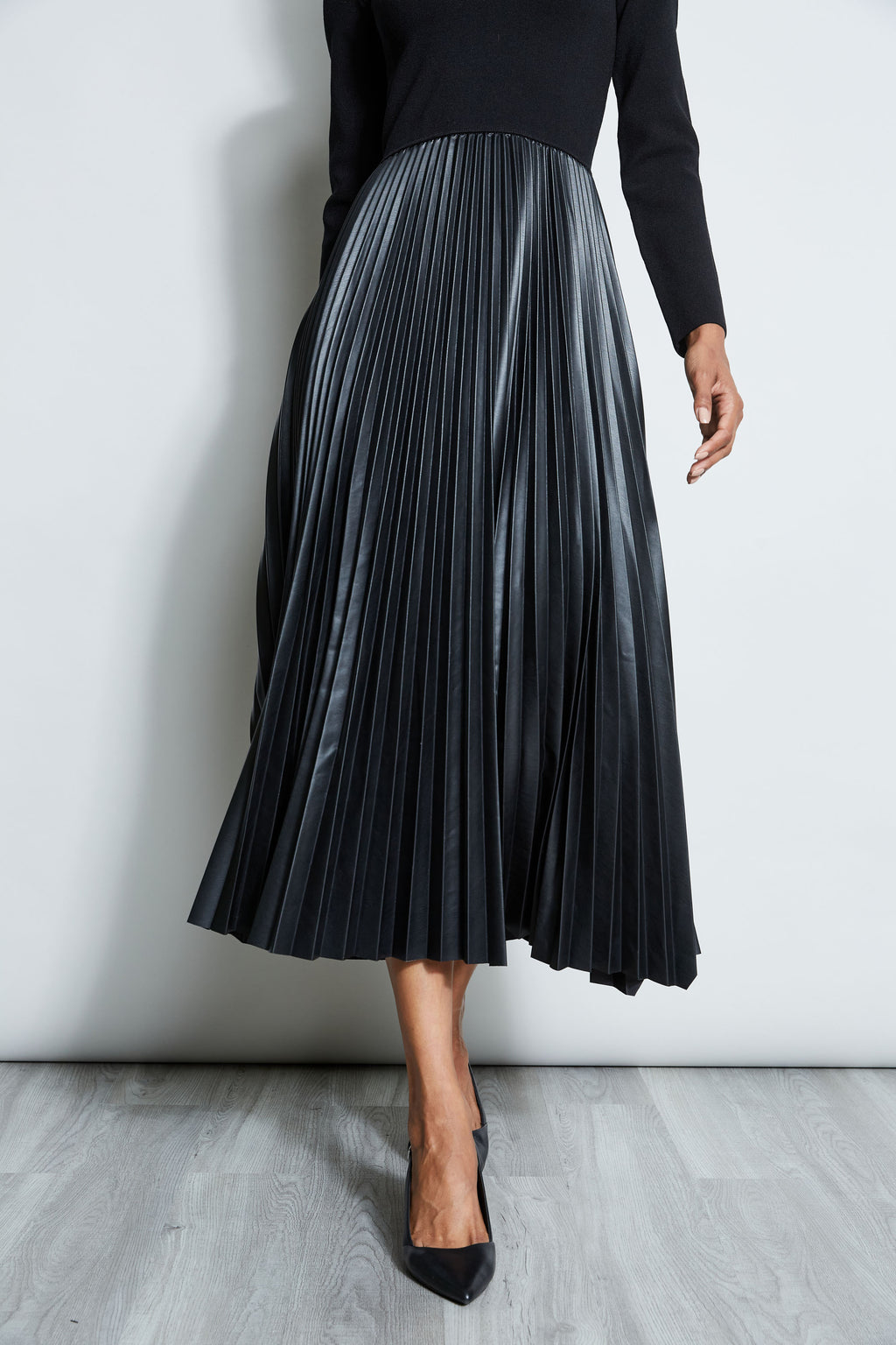 Vegan Leather Pleated Midi Dress – Elie Tahari