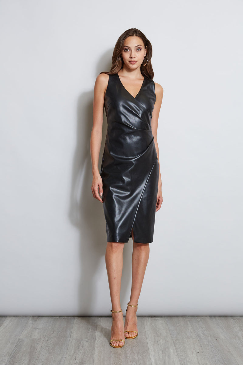 Vegan Leather Ruched Wrap Dress – Elie Tahari