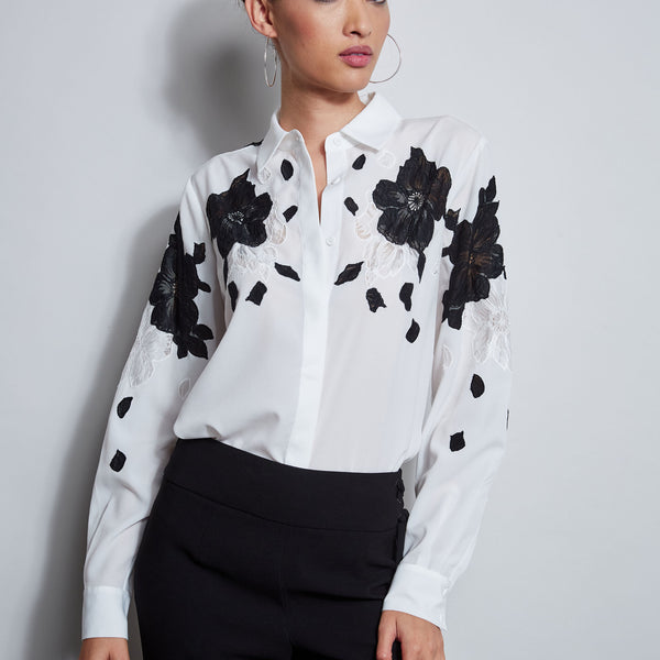 Floral Applique Silk Shirt – Elie Tahari