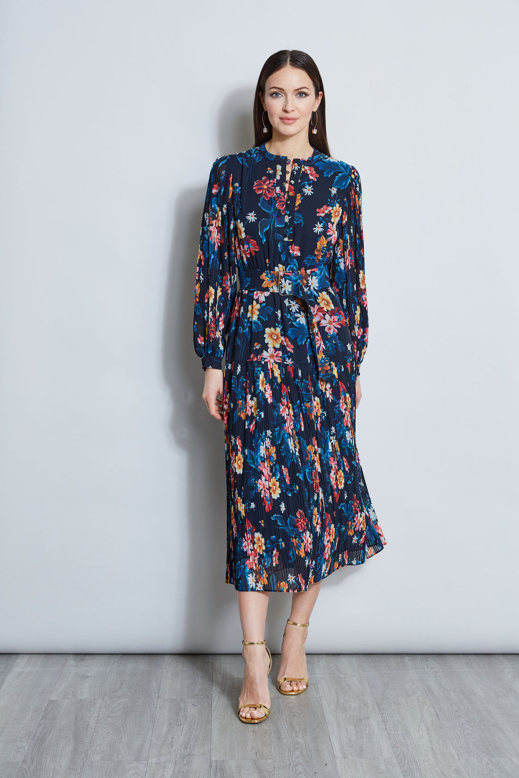 Floral Belted Pleated Midi Dress – Elie Tahari