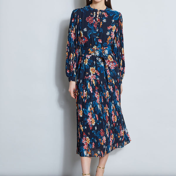 Floral Belted Pleated Midi Dress – Elie Tahari