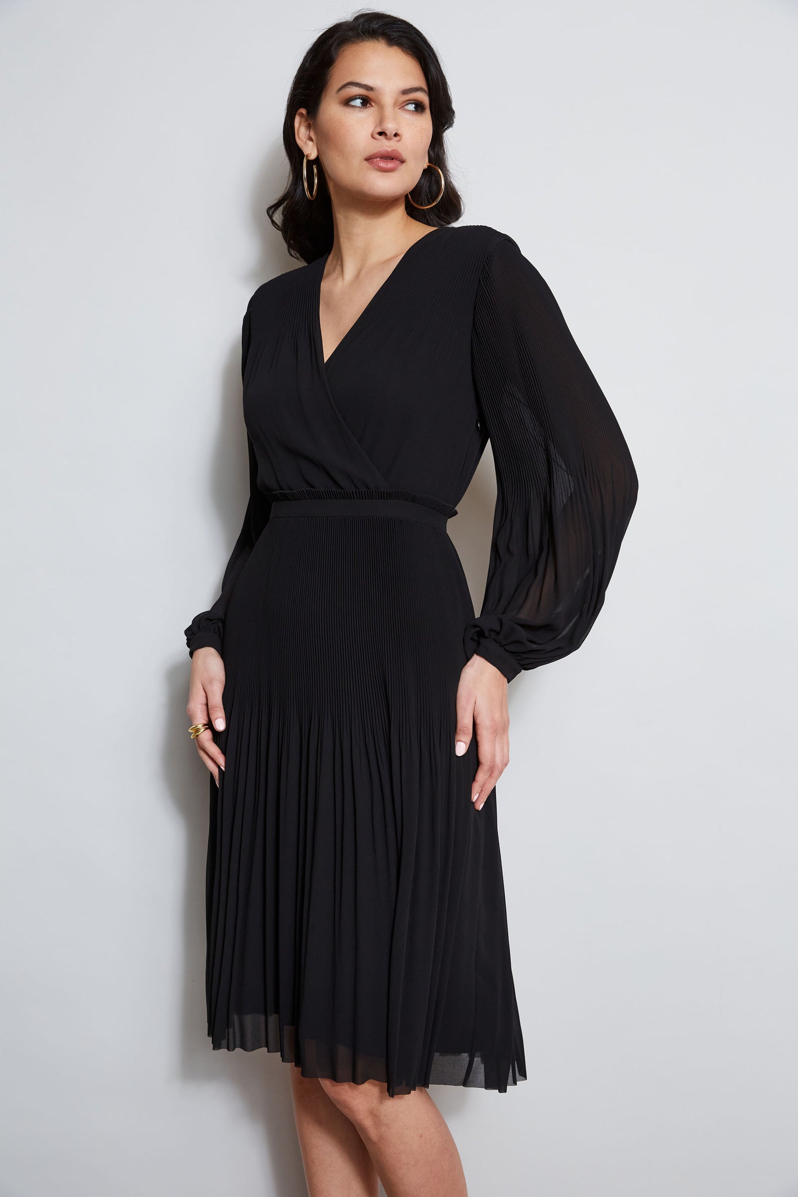 Mock Wrap Pleated Dress – Elie Tahari