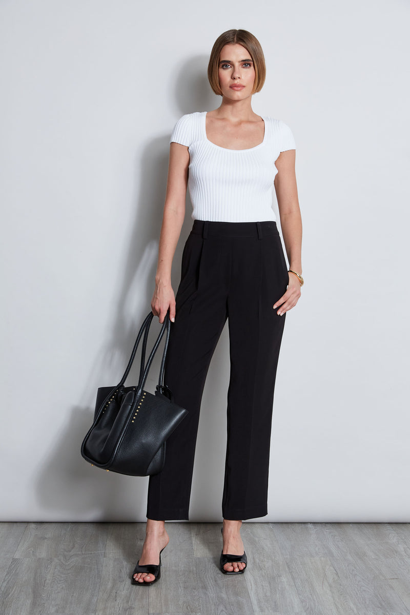 Pleated Straight Leg Pull On Pant