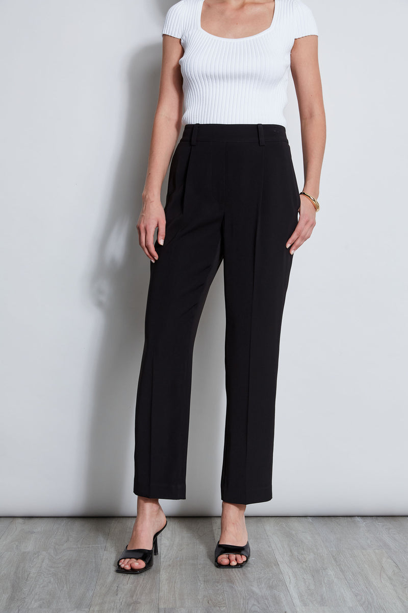 Pleated Straight Leg Pull On Pant