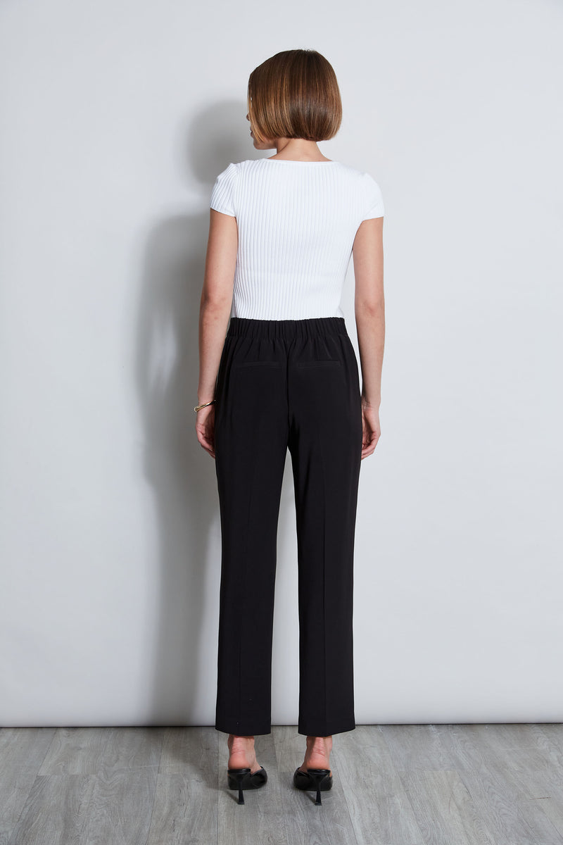 Pleated Straight Leg Pull On Pant