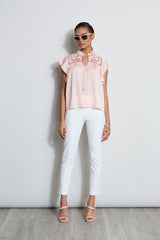 Silk Embroidered Flutter Sleeve Shirt