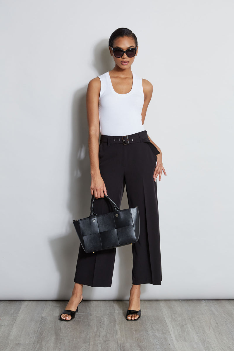 Wide Leg Cropped Belted Pant