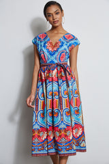 Tapestry Floral Cotton Midi Dress