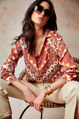 Silk Tile Print Button Down Shirt