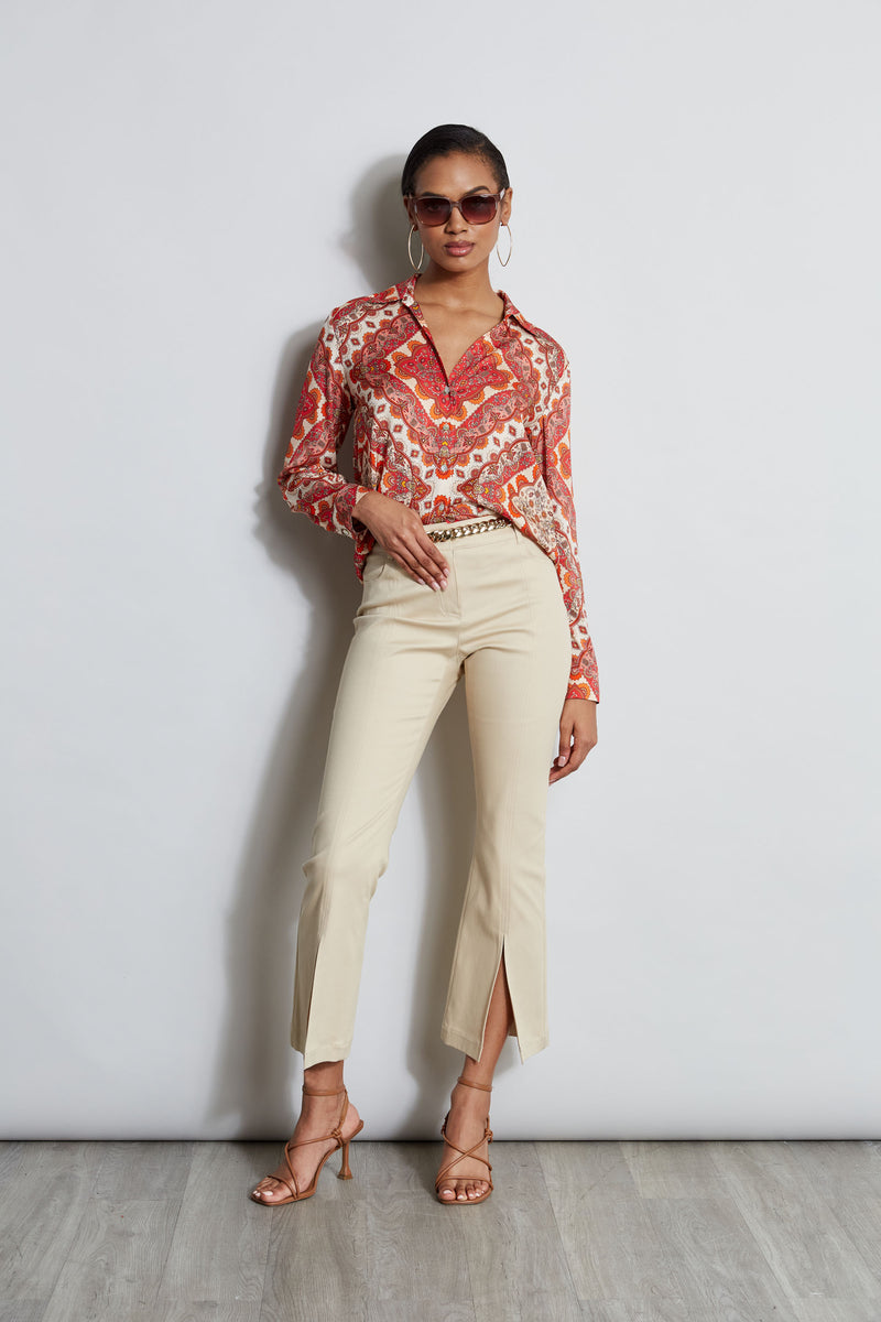 Silk Tile Print Button Down Shirt