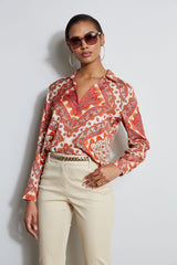 Silk Tile Print Button Down Shirt