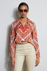 Silk Tile Print Button Down Shirt