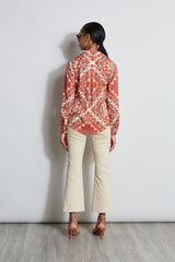 Silk Tile Print Button Down Shirt