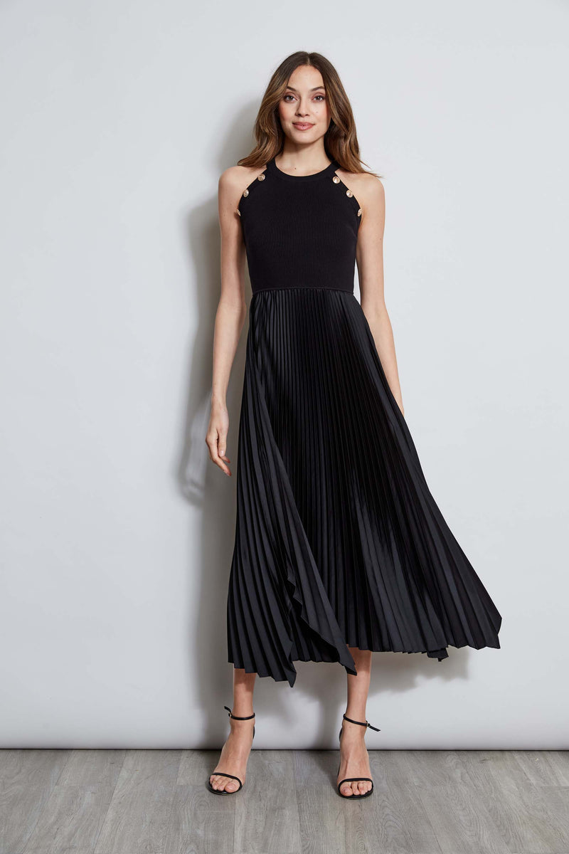 Pleated Halter Midi Dress