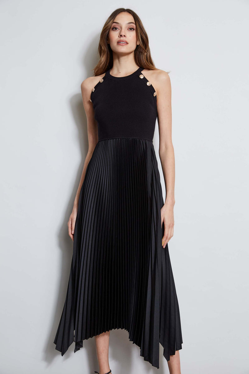 Pleated Halter Midi Dress