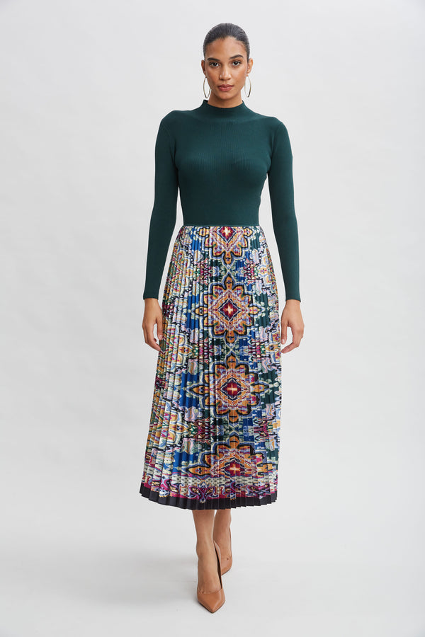 Geometric Pleated Skirt Knit Dress