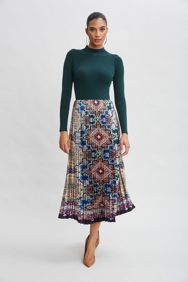 Geometric Pleated Skirt Knit Dress