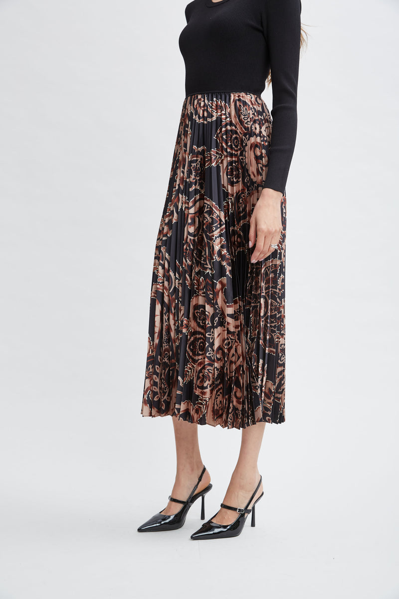 Paisley Pleated Midi Dress