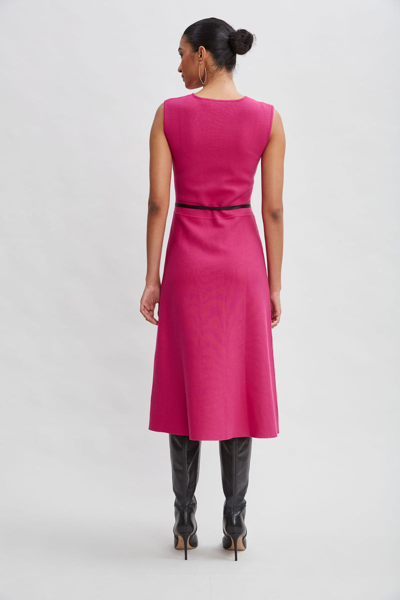 Square Neck Belted Sweater Dress