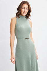 Sleeveless Cashmere Belted Dress