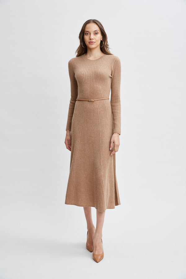 Cashmere Long Sleeve Belted Dress