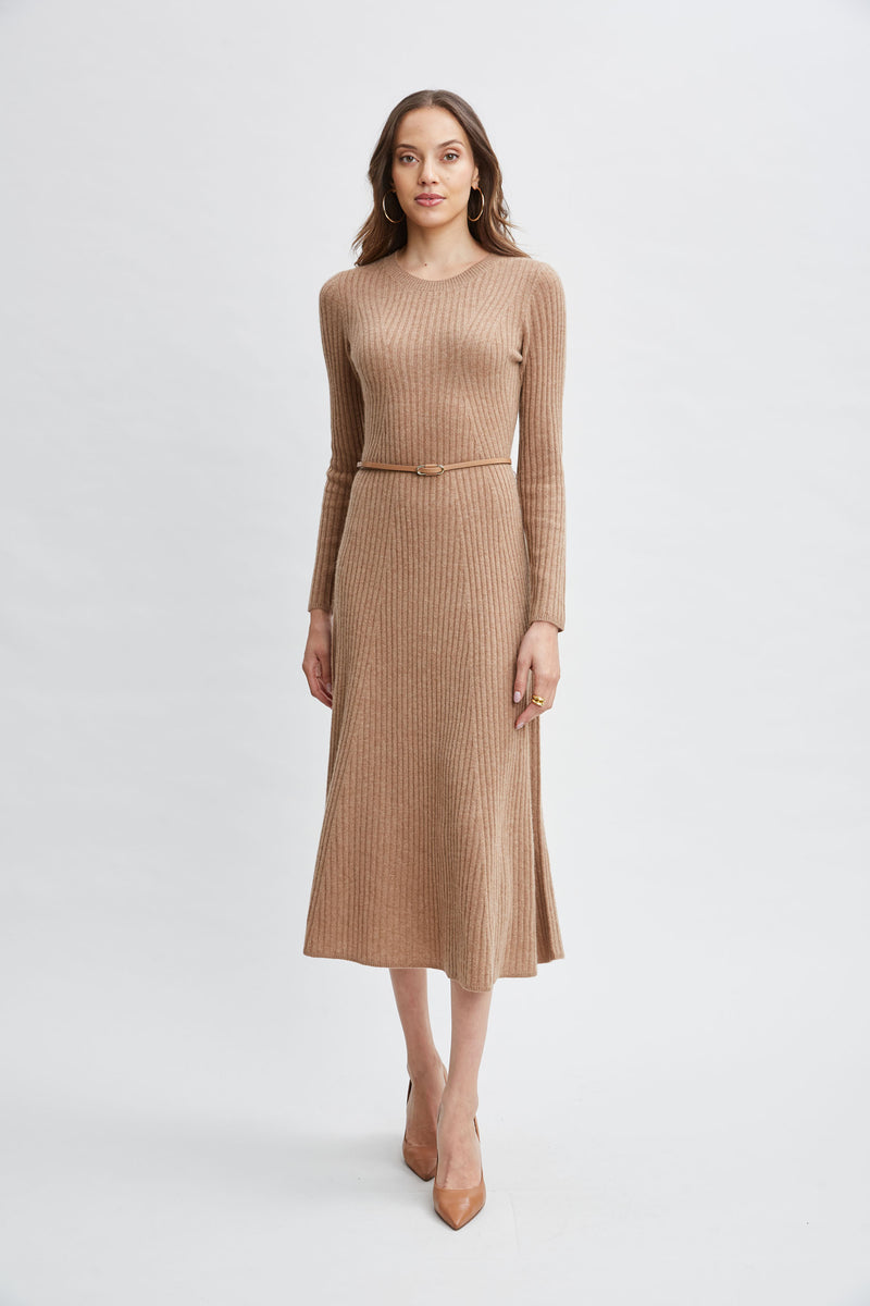 Cashmere Long Sleeve Belted Dress