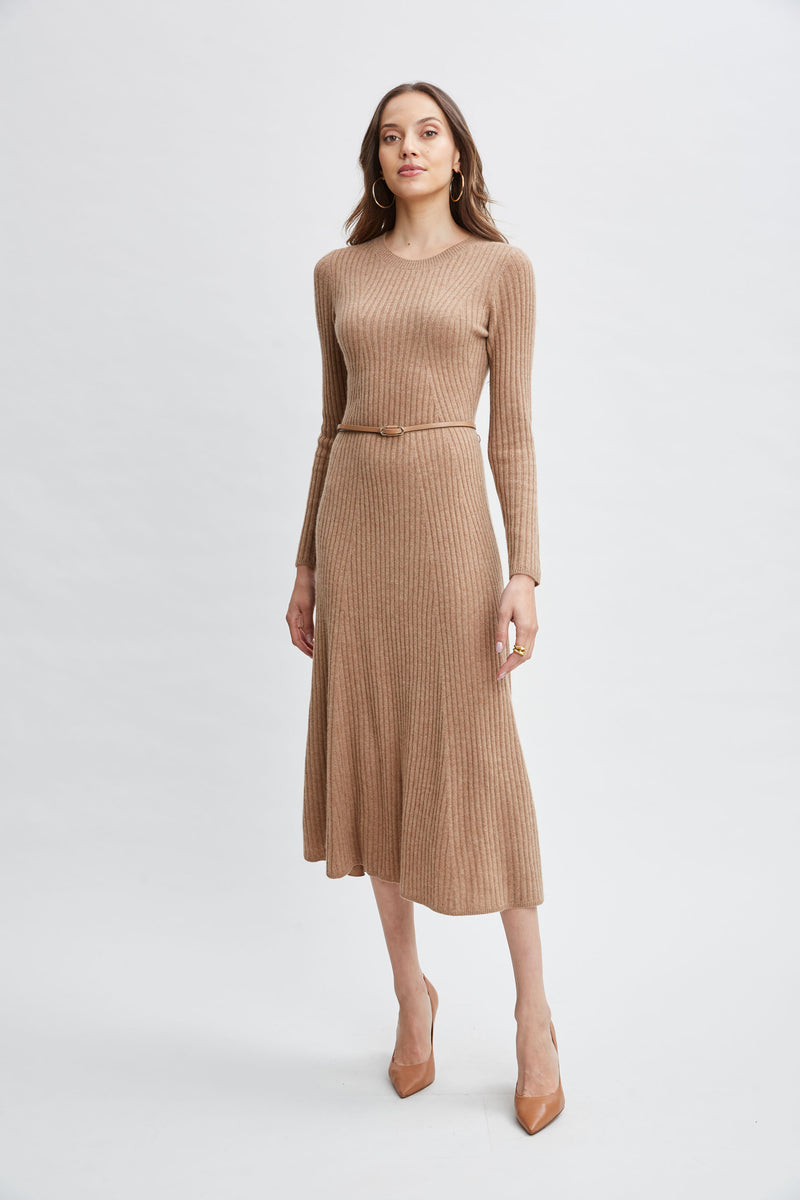 Cashmere Long Sleeve Belted Dress