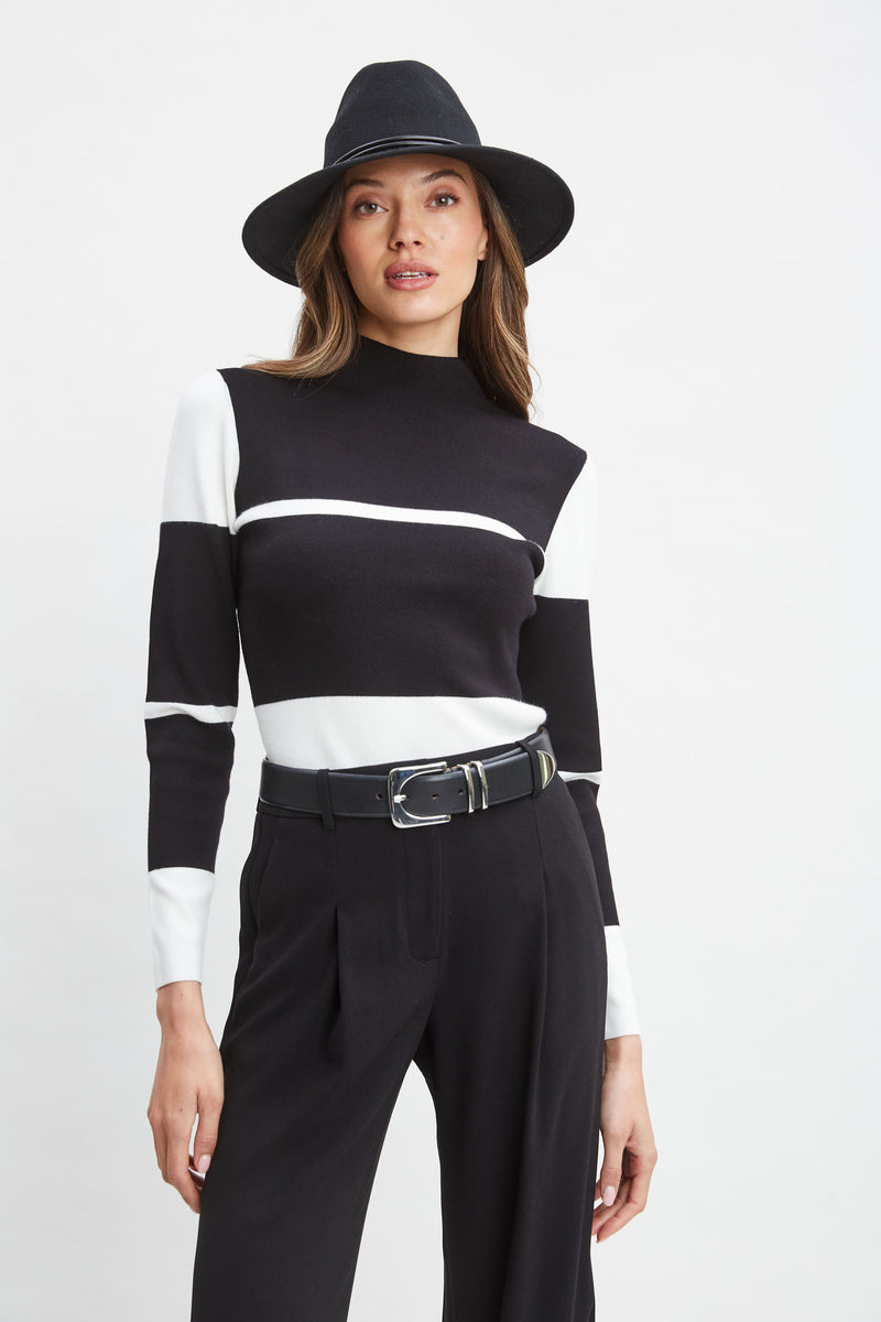 Stripe Mock Neck Sweater