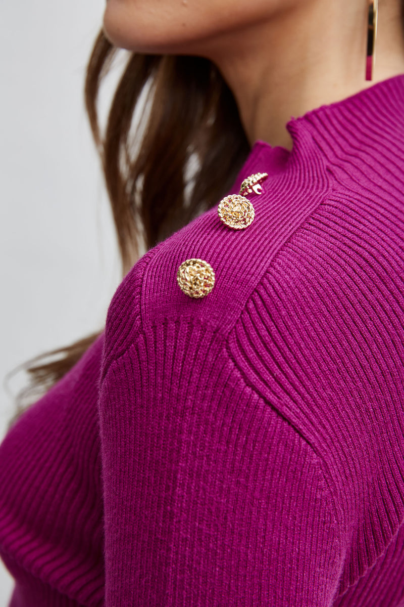 Mock Neck Button Sweater