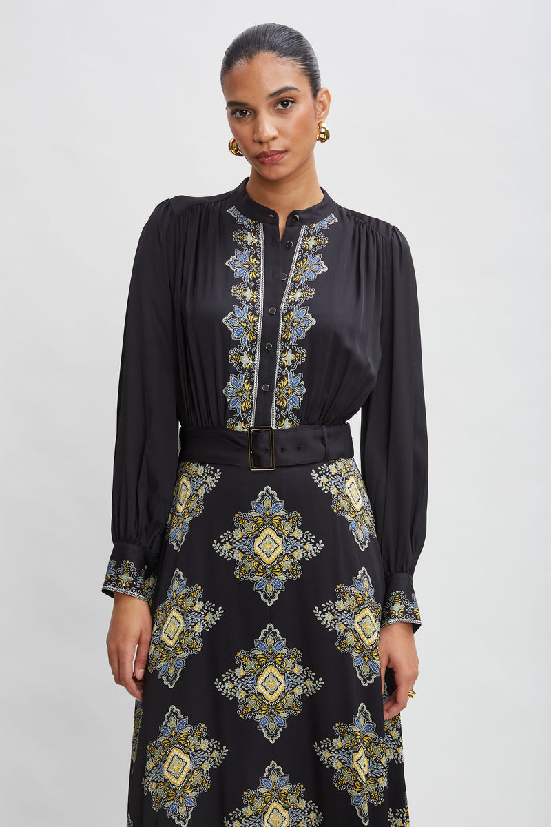 Silk Geometric Midi Dress