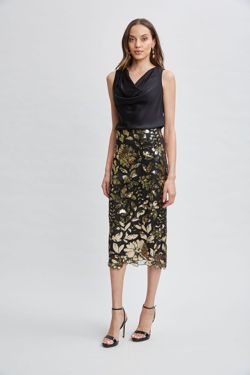 Floral Sequin Midi Skirt