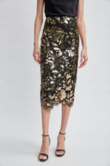 Floral Sequin Midi Skirt