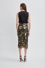 Floral Sequin Midi Skirt