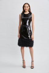 Sequin Feather Hem Dress