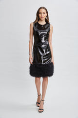 Sequin Feather Hem Dress