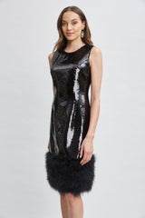 Sequin Feather Hem Dress