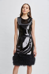 Sequin Feather Hem Dress