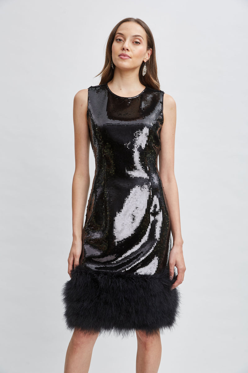 Sequin Feather Hem Dress