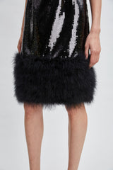 Sequin Feather Hem Dress