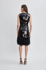 Sequin Feather Hem Dress