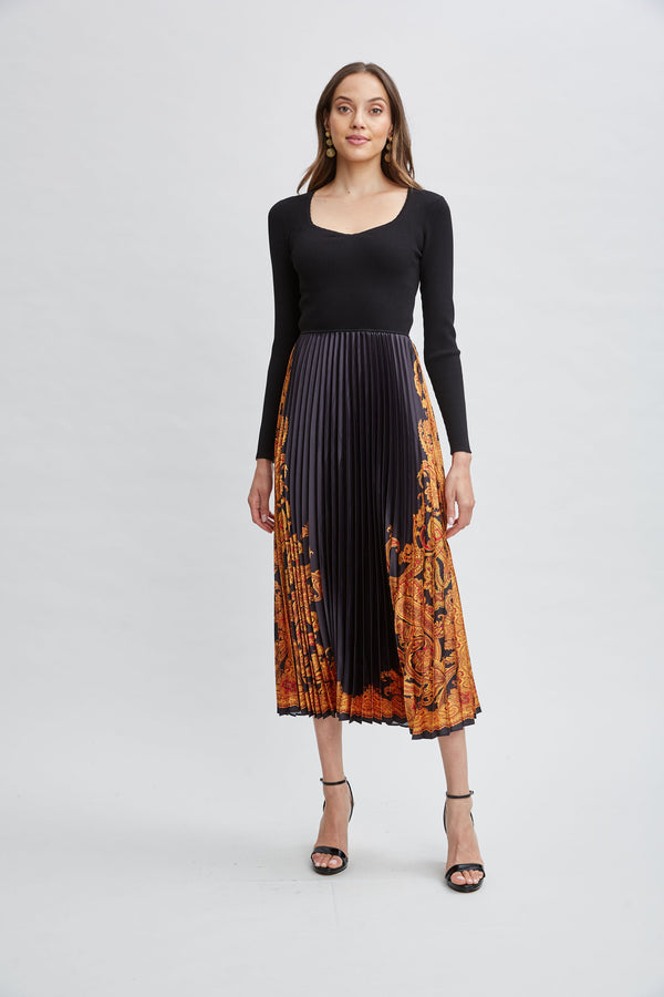 Paisley Pleated Midi Dress