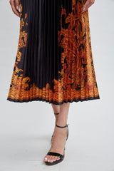 Paisley Pleated Midi Dress