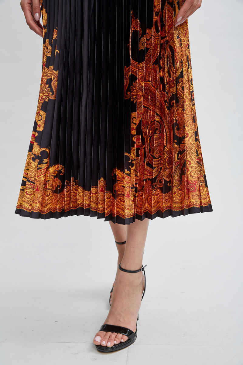 Paisley Pleated Midi Dress